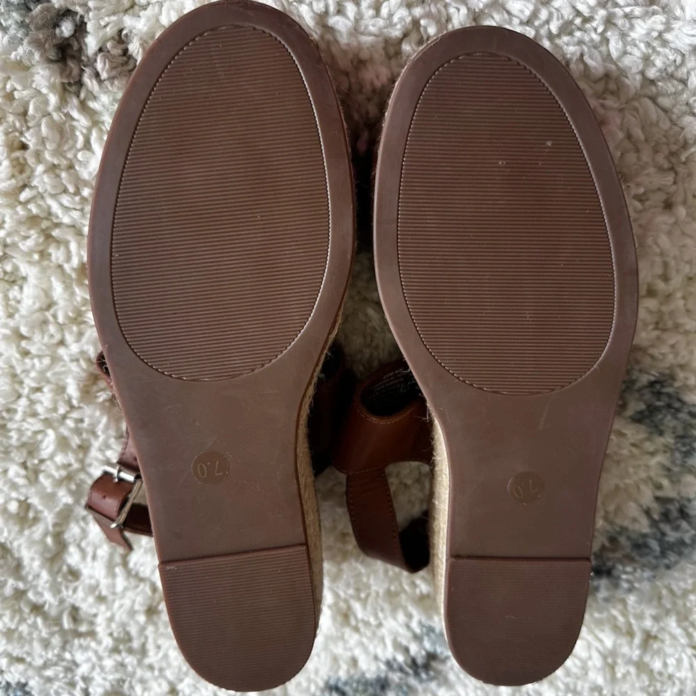 STEVE MADDEN Womens Platform Sandals Size 7 Busy Espadrille Leather 3” Brown NEW